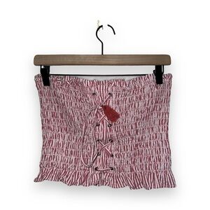 American Eagle Red White Striped Sleeveless Smocked Cropped Tube Top size large